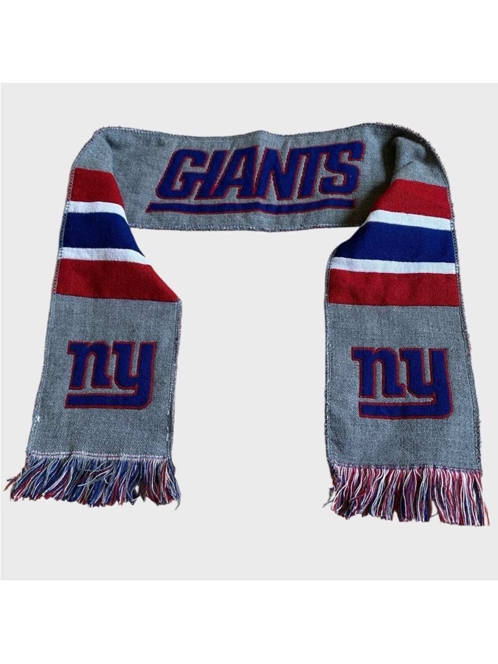 Foco New York Giants Football NFL Scarf Grey Red Blue Fringed Unisex Cozy Preppy